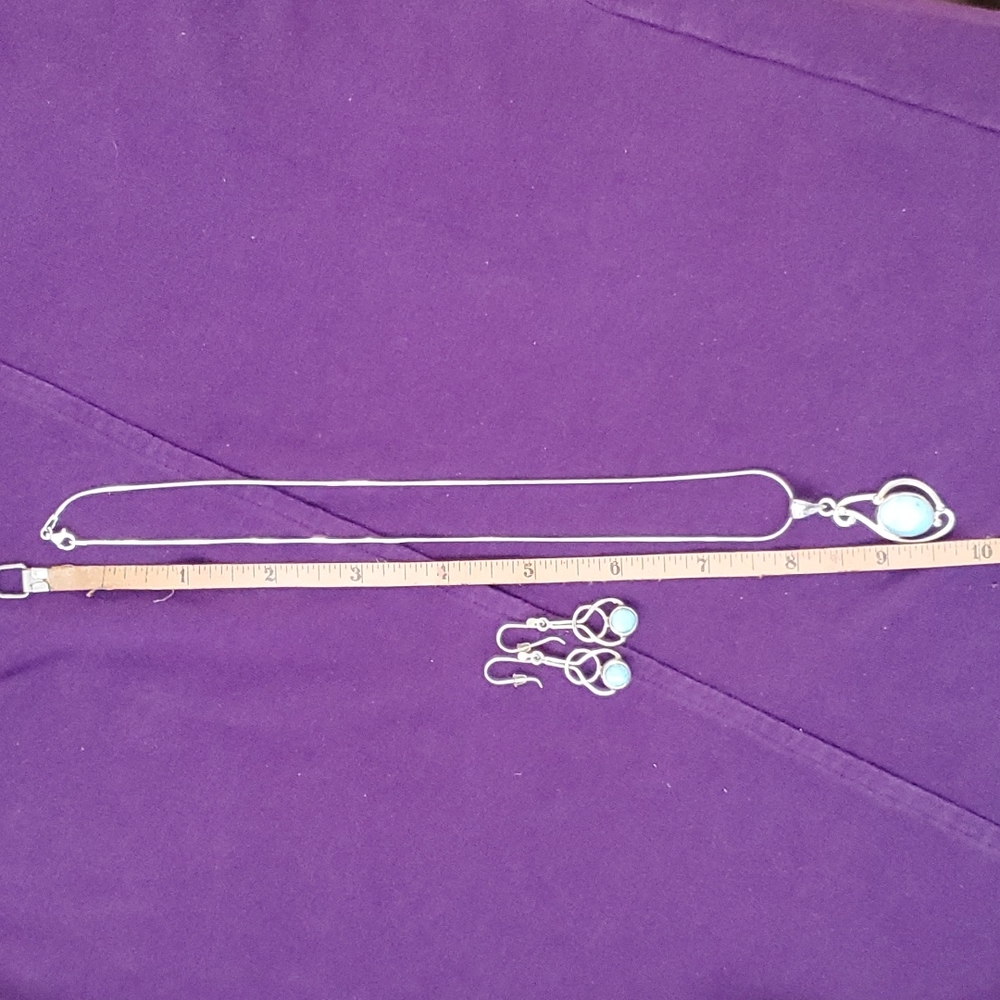 Larimar Necklace and Earrings, Sterling Silver, SS Chain is 16", 2 years new